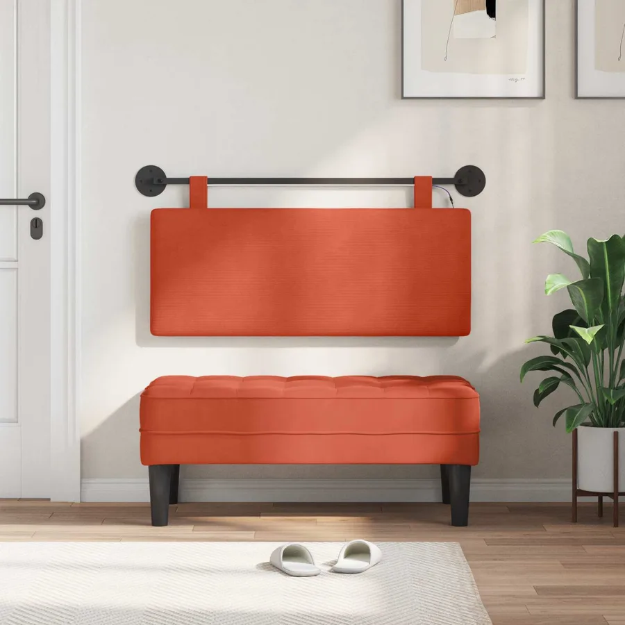 Tête de lit suspendue Rouge orange Tissu en velours côtelé - 3
