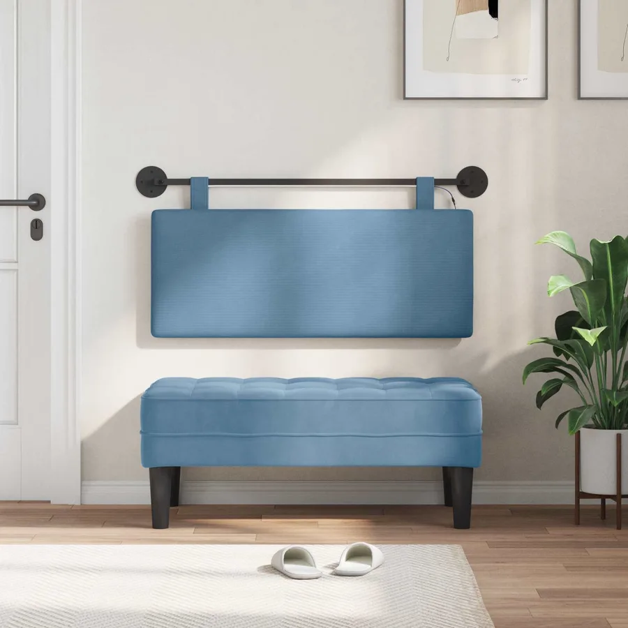 Tête de lit suspendue Bleu Tissu en velours côtelé - 3