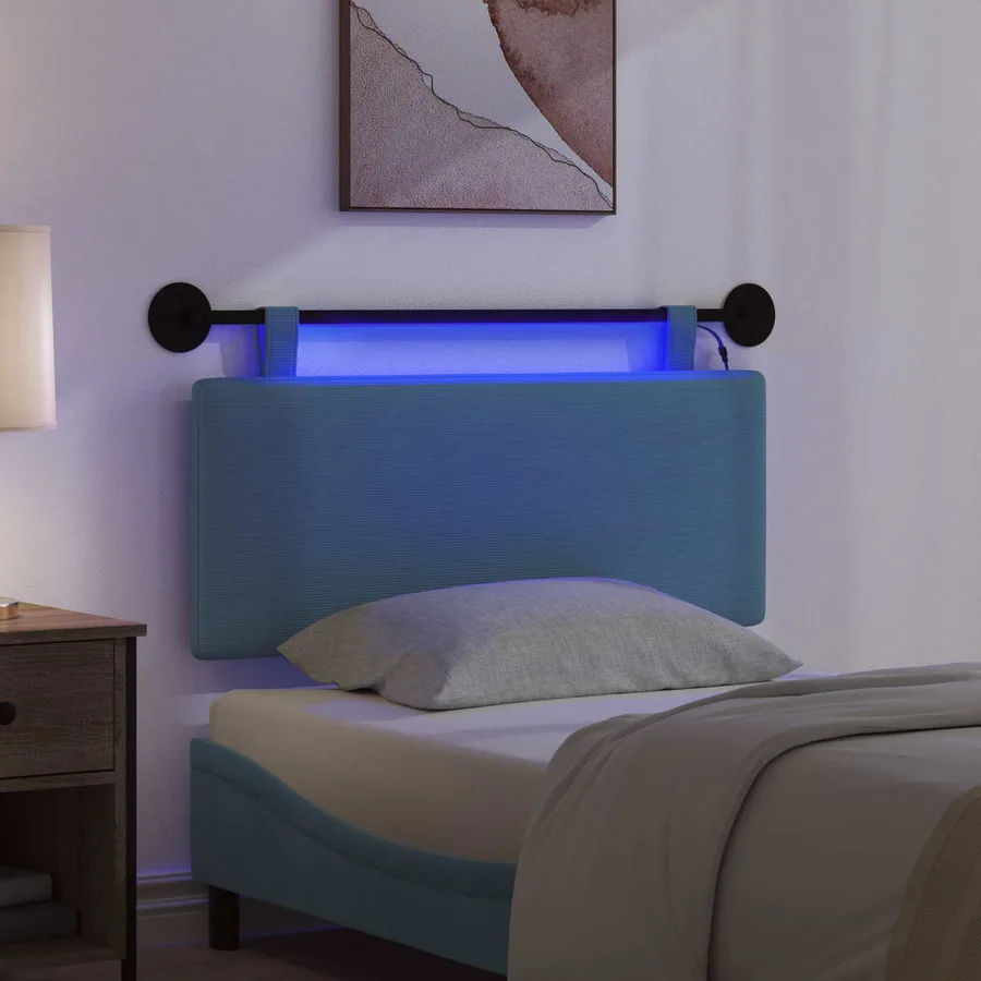 Tête de lit suspendue Bleu Tissu en velours côtelé - 5