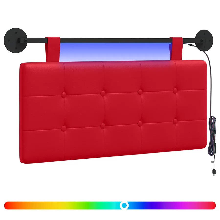 Tête de lit suspendue Avec lumière LED Rouge Simili cuir - 2