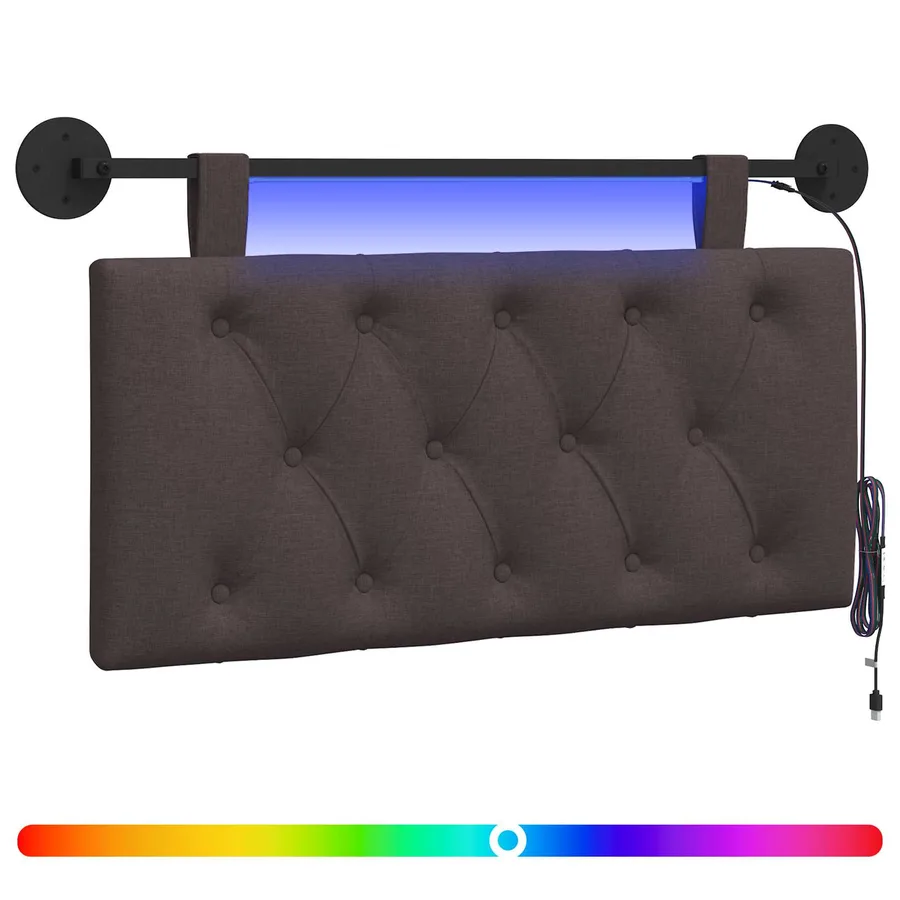 Tête de lit suspendue Avec lumière LED Marron foncé Tissu - 2