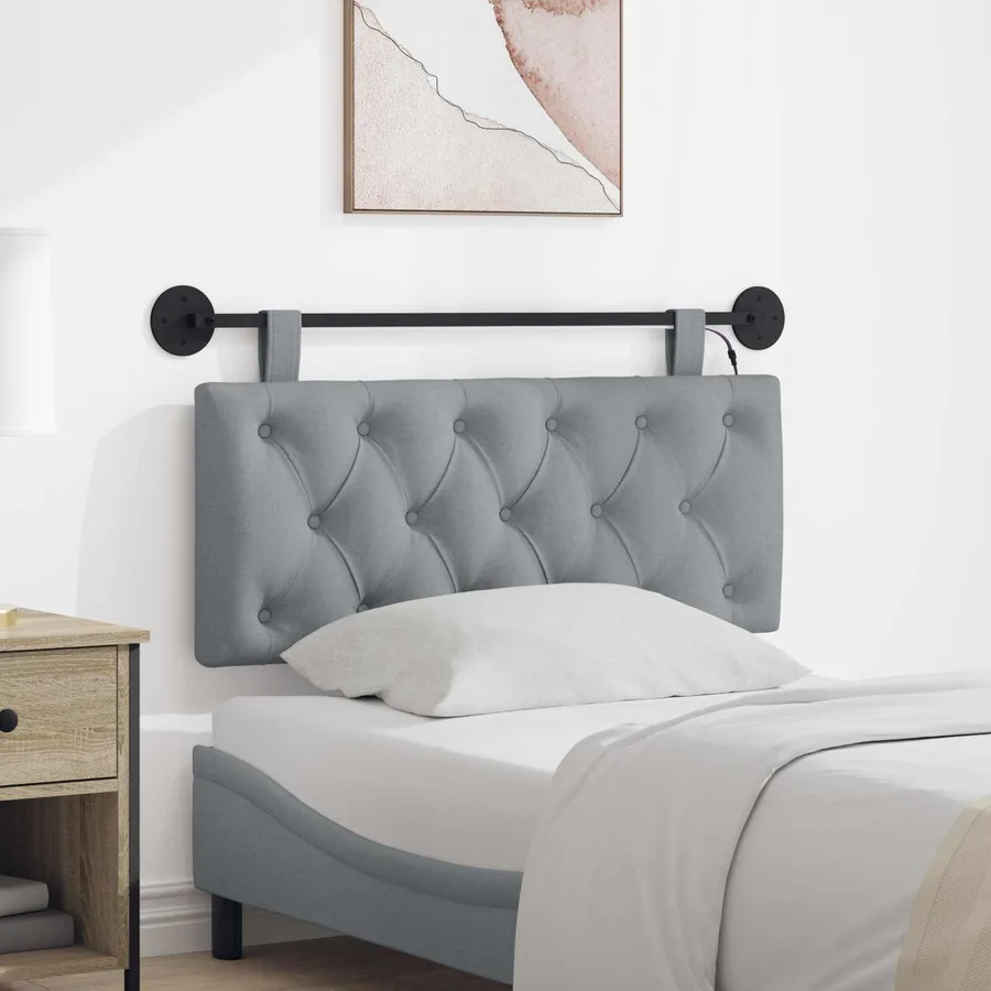 Tête de lit suspendue Avec lumière LED Gris clair Tissu