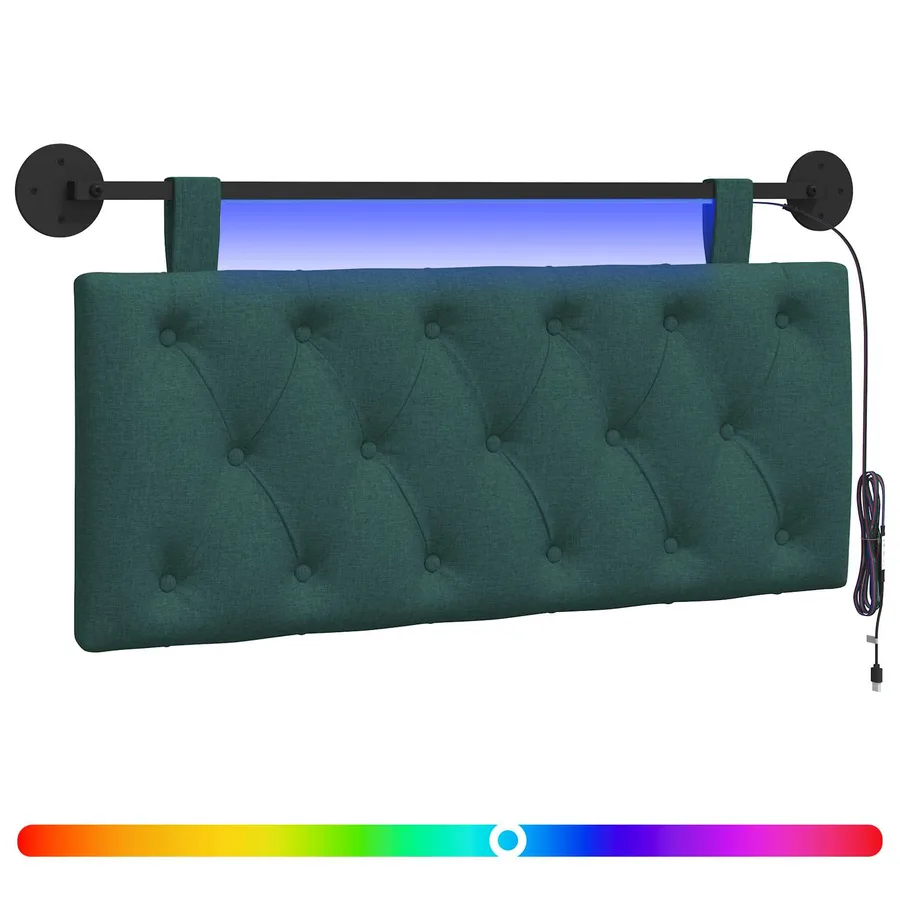 Tête de lit suspendue Avec lumière LED Vert foncé Tissu - 2
