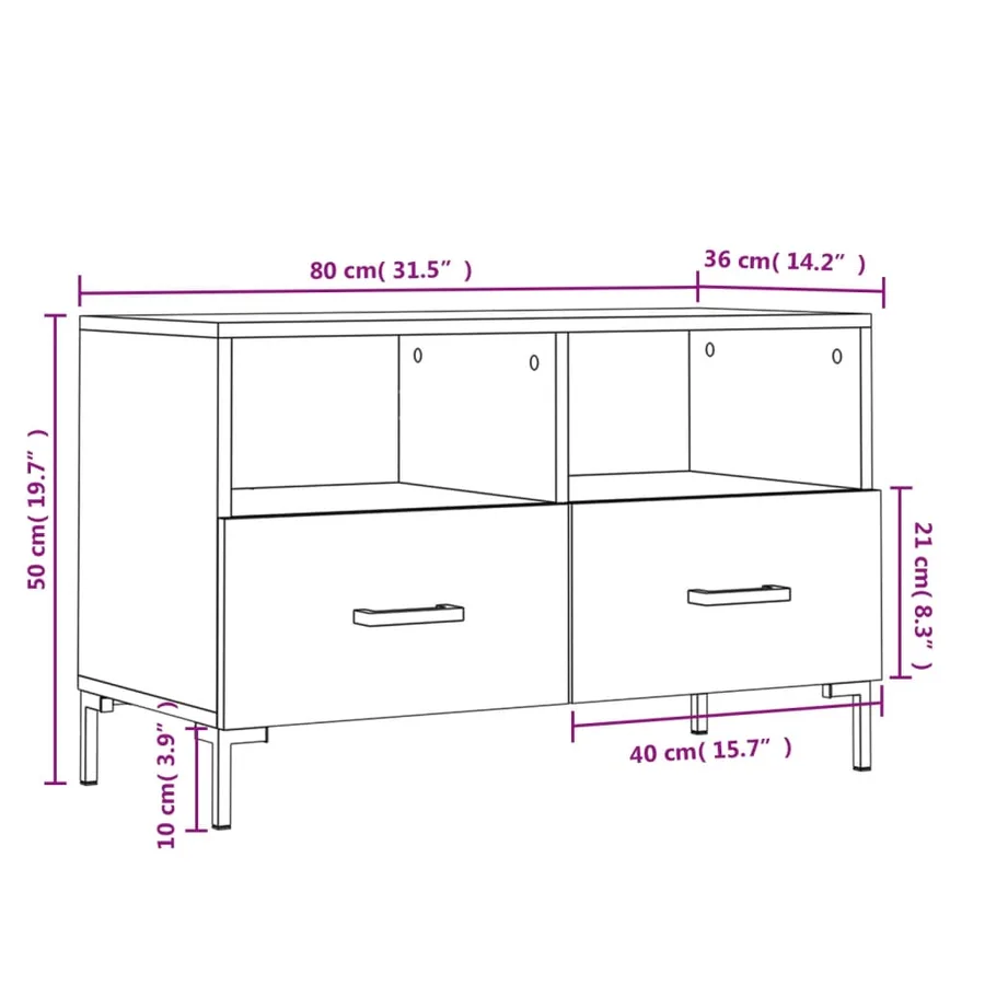 Meuble TV Gris béton 80x36x50 cm Bois d'ingénierie - 12