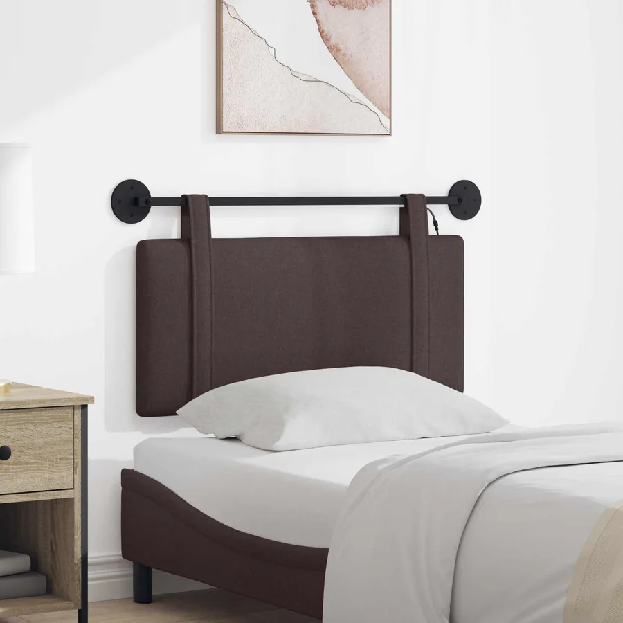 Tête de lit suspendue Avec lumière LED Marron foncé Tissu
