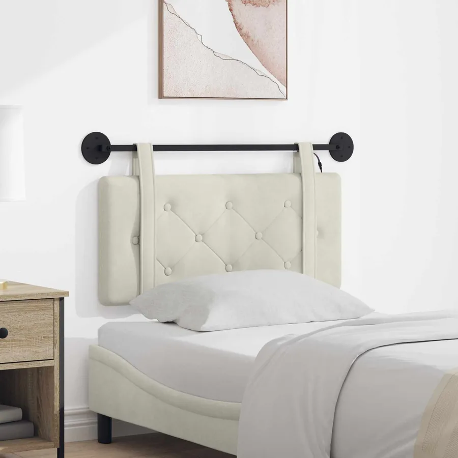 Tête de lit suspendue Avec lumière LED Crème Velours