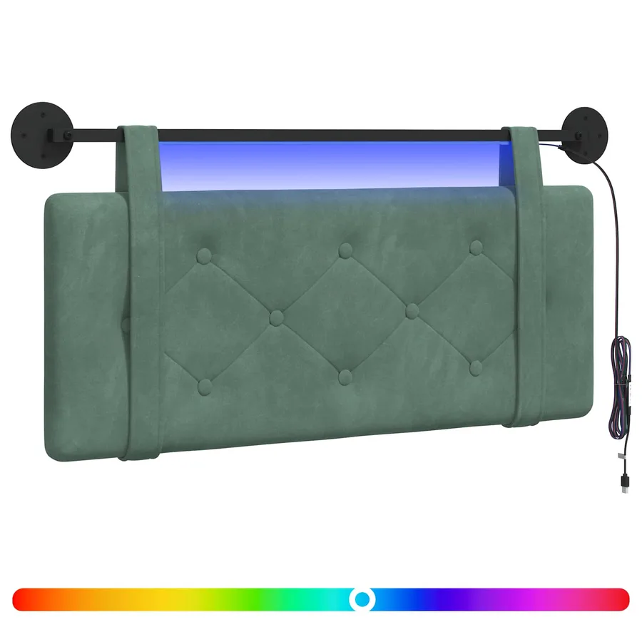 Tête de lit suspendue Avec lumière LED Vert Mer Velours - 2
