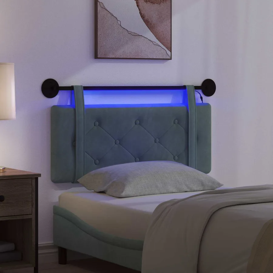 Tête de lit suspendue Avec lumière LED Vert Mer Velours - 5