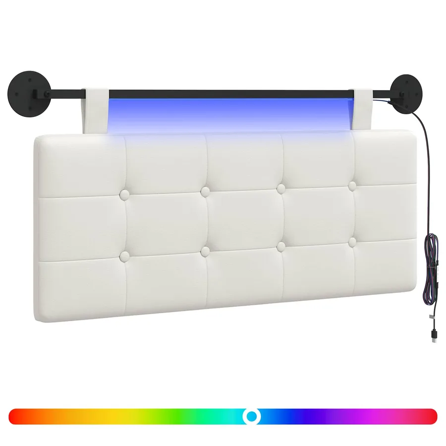 Tête de lit suspendue Avec lumière LED Blanc Simili cuir - 2
