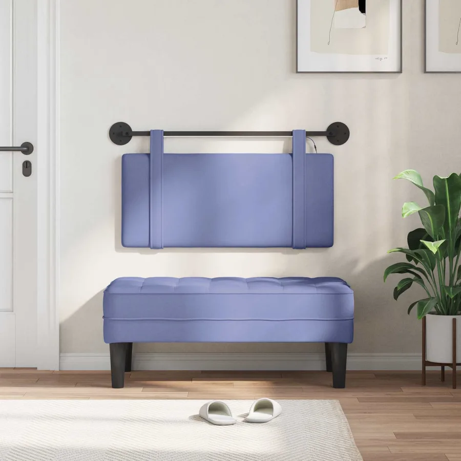 Tête de lit suspendue Avec lumière LED Bleu denim Tissu - 3