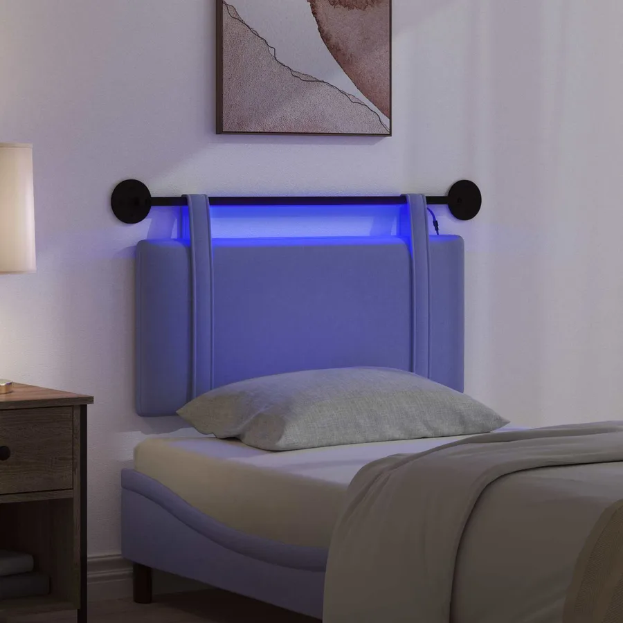 Tête de lit suspendue Avec lumière LED Bleu denim Tissu - 5