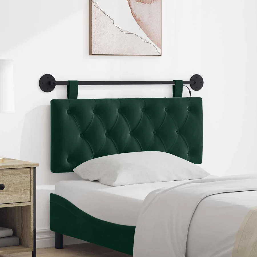 Tête de lit suspendue Avec lumière LED Vert foncé Velours