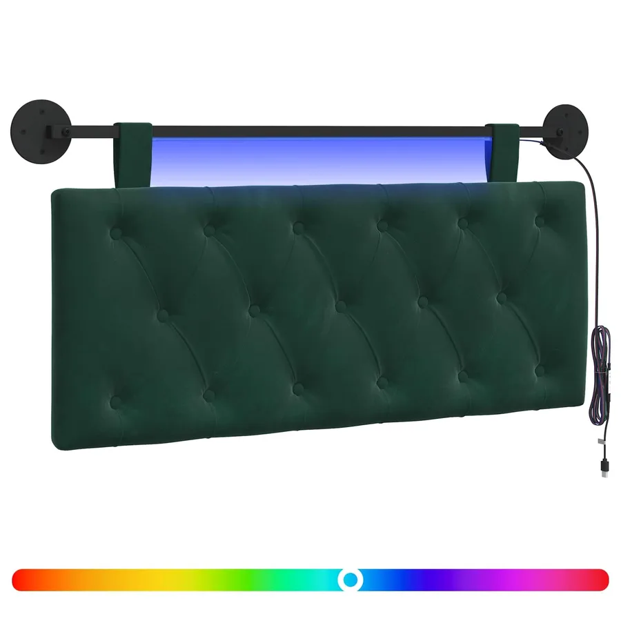 Tête de lit suspendue Avec lumière LED Vert foncé Velours - 2