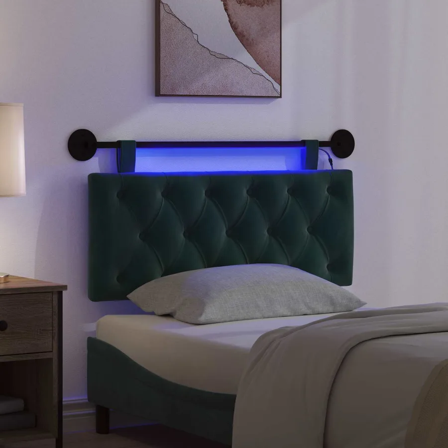 Tête de lit suspendue Avec lumière LED Vert foncé Velours - 5