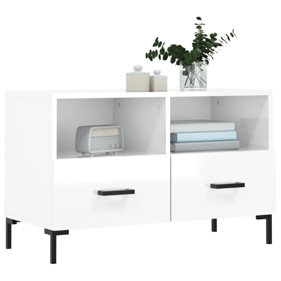 Meuble TV Blanc brillant 80x36x50 cm Bois d'ingénierie - 3