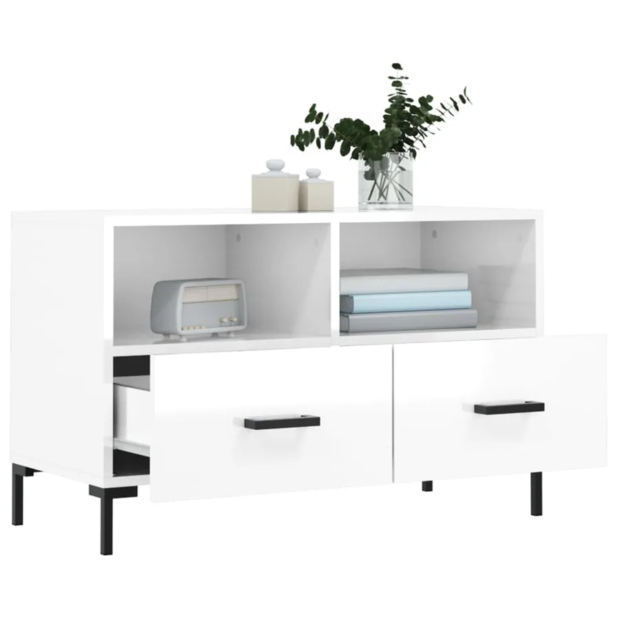 Meuble TV Blanc brillant 80x36x50 cm Bois d'ingénierie - 4