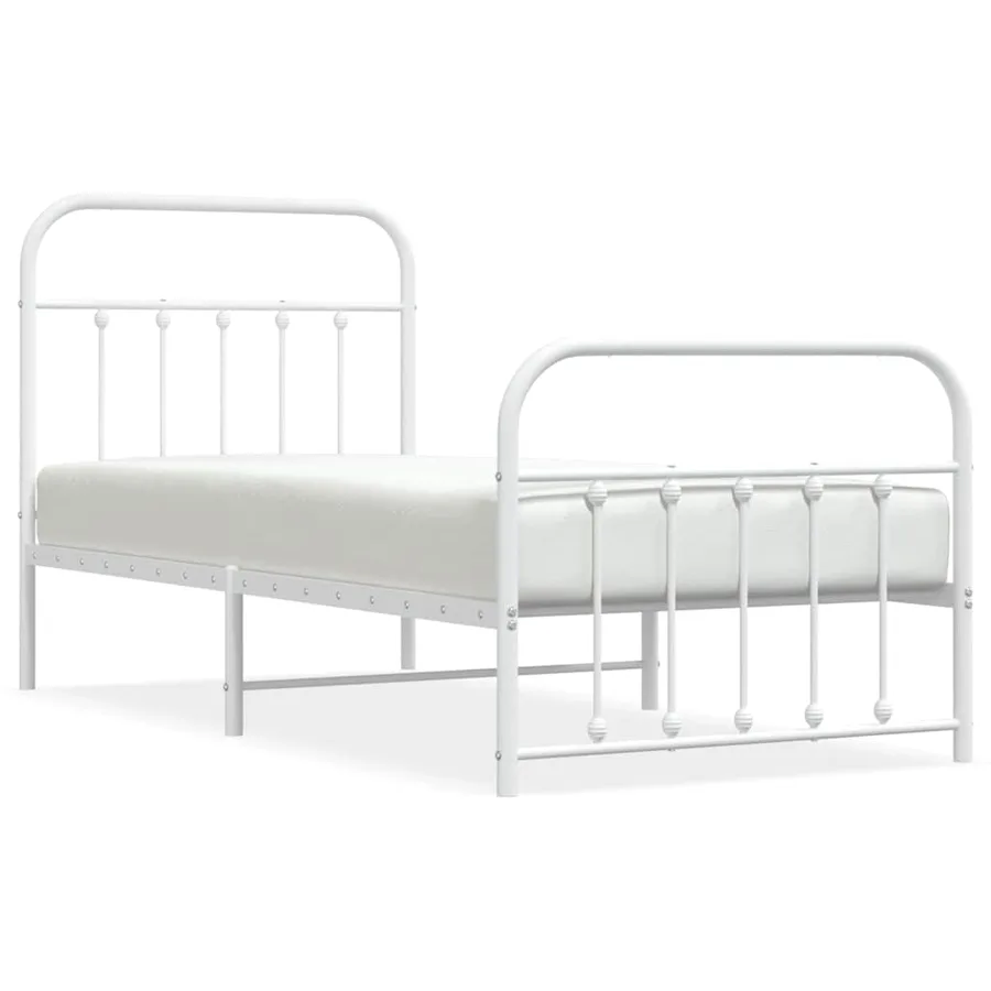Cadre de lit métal sans matelas avec pied de lit blanc 90x190cm - 2