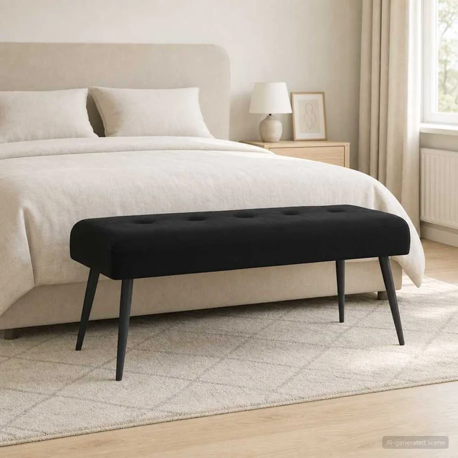 Banc avec capitonnage bouton Noir 110 x 40 x 46 cm Velours