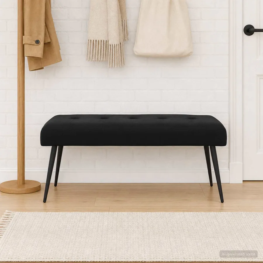 Banc avec capitonnage bouton Noir 110 x 40 x 46 cm Velours - 3
