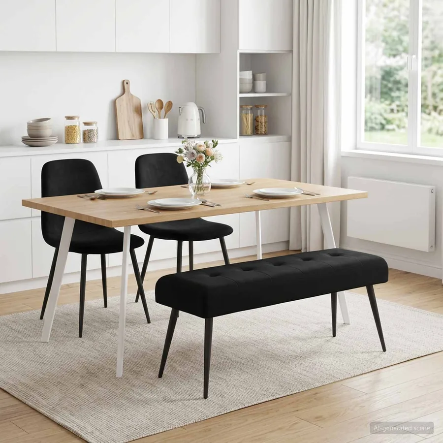 Banc avec capitonnage bouton Noir 110 x 40 x 46 cm Velours - 4