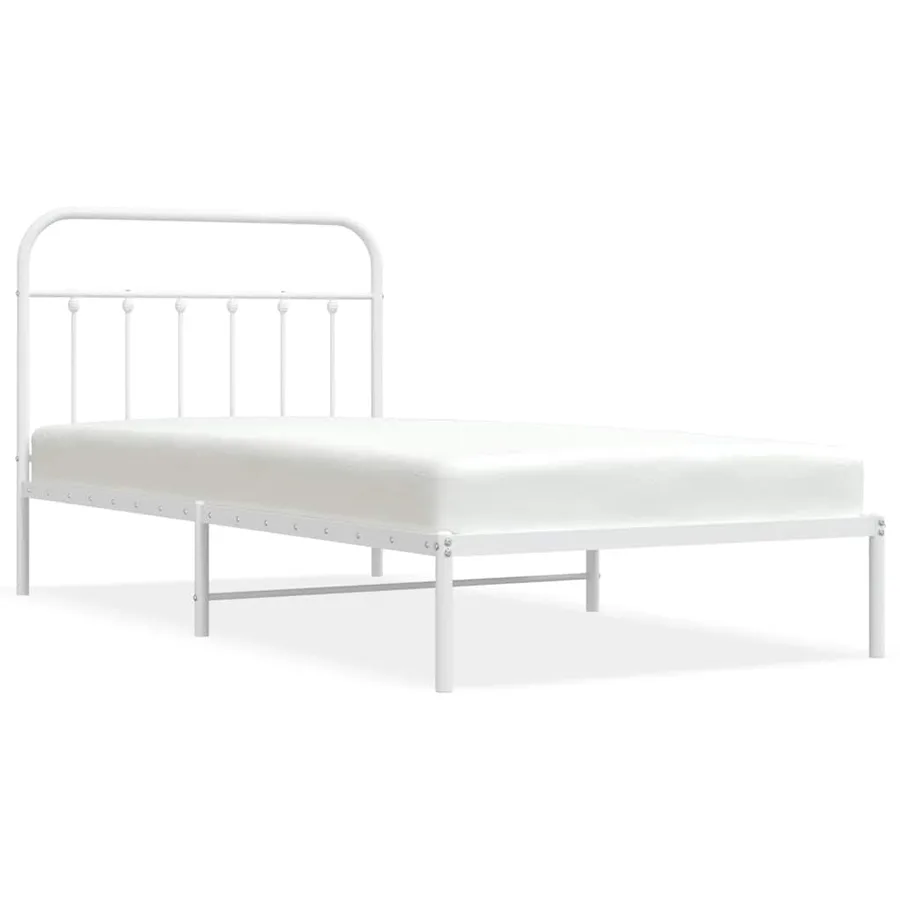 Cadre de lit métal sans matelas et tête de lit blanc 107x203 cm - 2