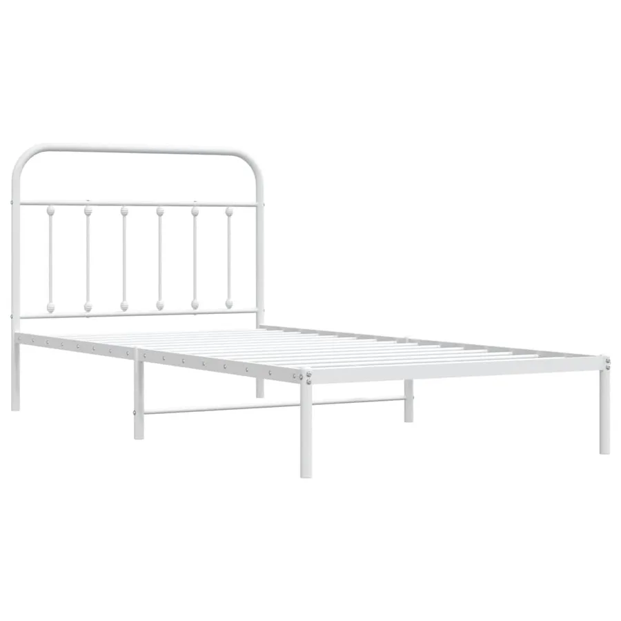 Cadre de lit métal sans matelas et tête de lit blanc 107x203 cm - 3