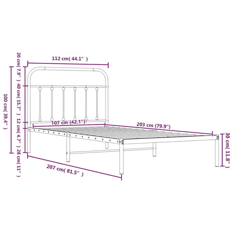 Cadre de lit métal sans matelas et tête de lit blanc 107x203 cm - 9