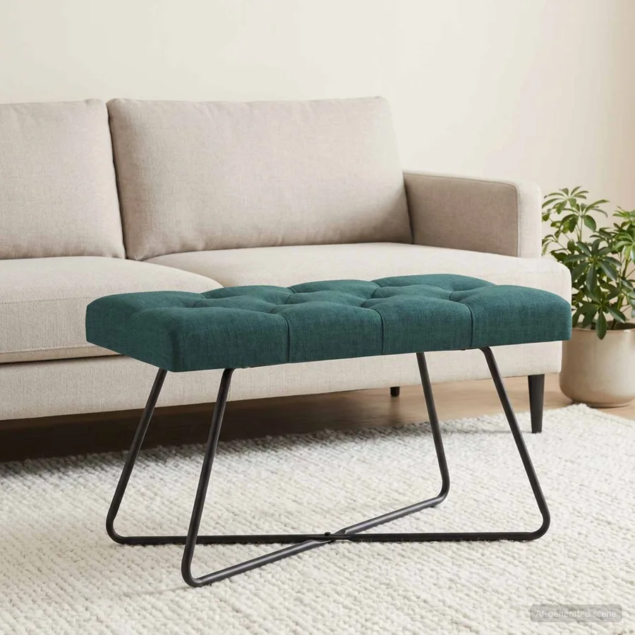 Banc avec capitonnage bouton Vert foncé 80 x 40 x 46 cm Tissu - 3