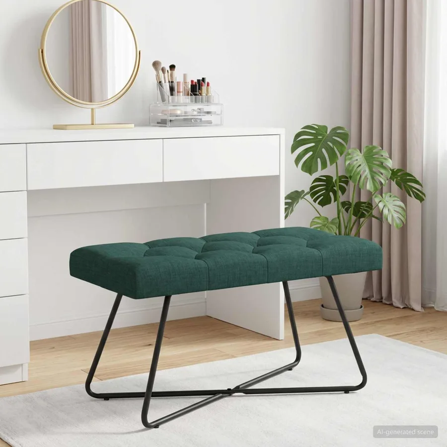 Banc avec capitonnage bouton Vert foncé 80 x 40 x 46 cm Tissu - 4