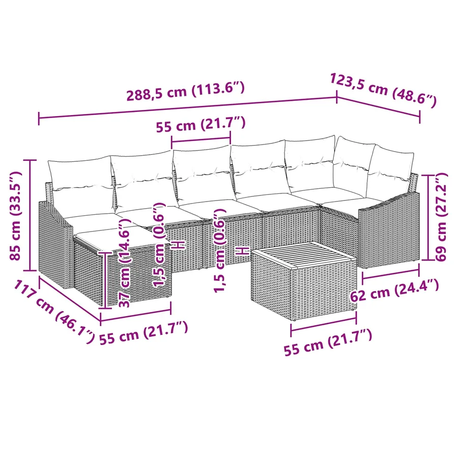 Ensemble de canapé de jardin 8 pcs Gris et bleu marine - 15