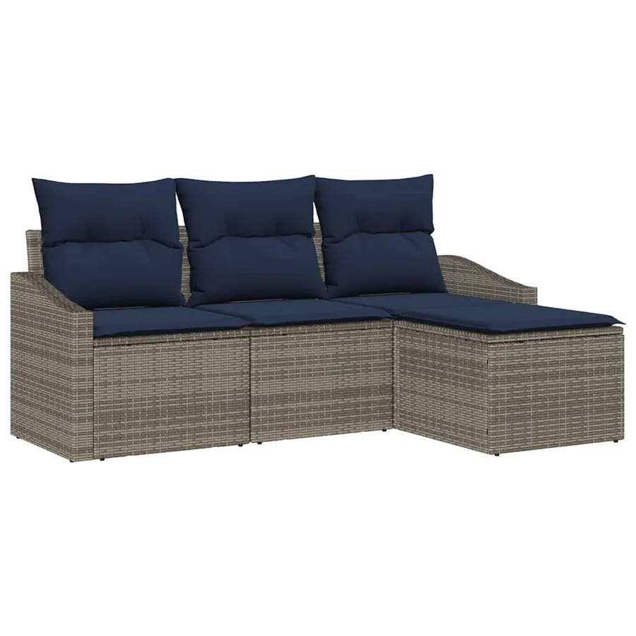 Ensemble de Canapés avec coussin 4 pcs Gris et marine polyrotin - 2
