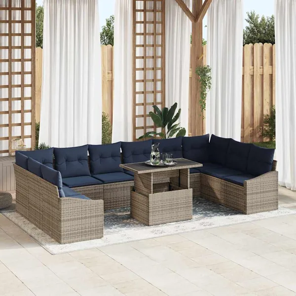 Ensemble de canapé de jardin avec coussin 11 pcs Gris et marine