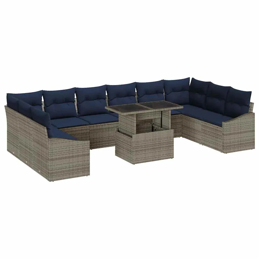 Ensemble de canapé de jardin avec coussin 11 pcs Gris et marine - 2