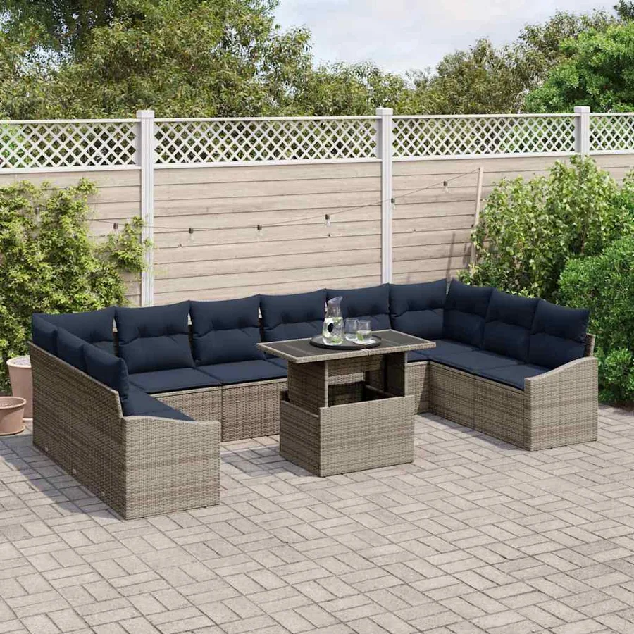 Ensemble de canapé de jardin avec coussin 11 pcs Gris et marine - 3