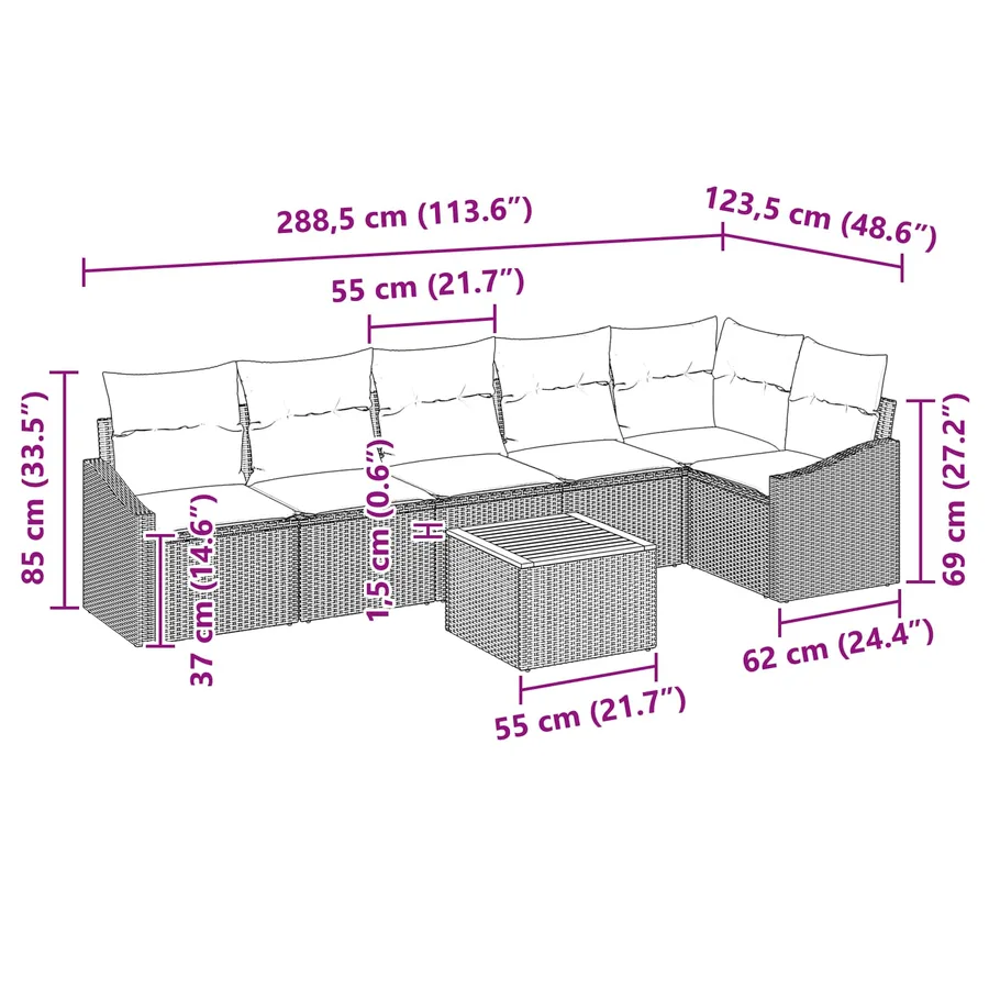 Ensemble de canapé de jardin 7 pcs Gris et bleu marine - 13