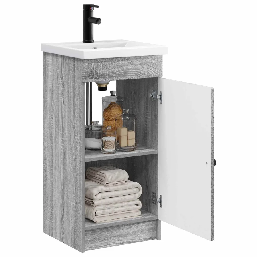 Meuble de salle de bain avec évier Sonoma gris - 3