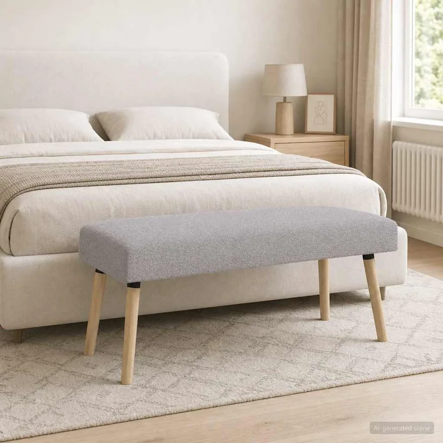 banc Uni Gris clair 110 x 40 x 46 cm Bouclé - 3