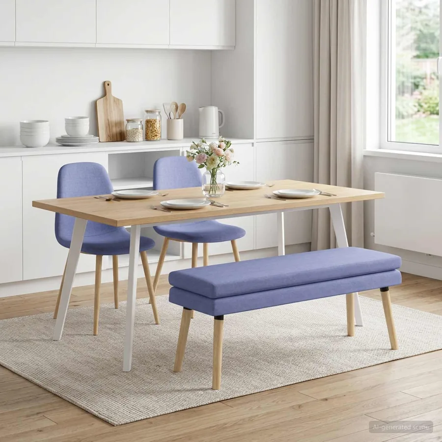 Banc à double couche Bleu denim 110 x 40 x 47 cm Tissu - 3
