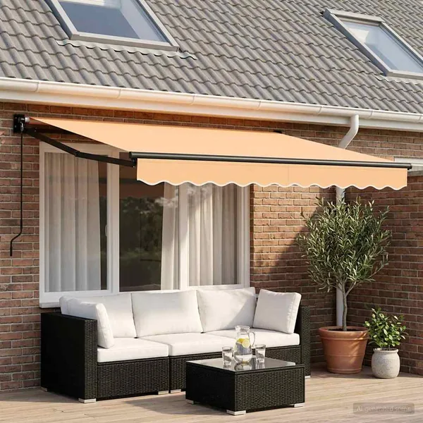 Auvent rétractable Sable 3,5 x 2 m 100% Polyester et Aluminium