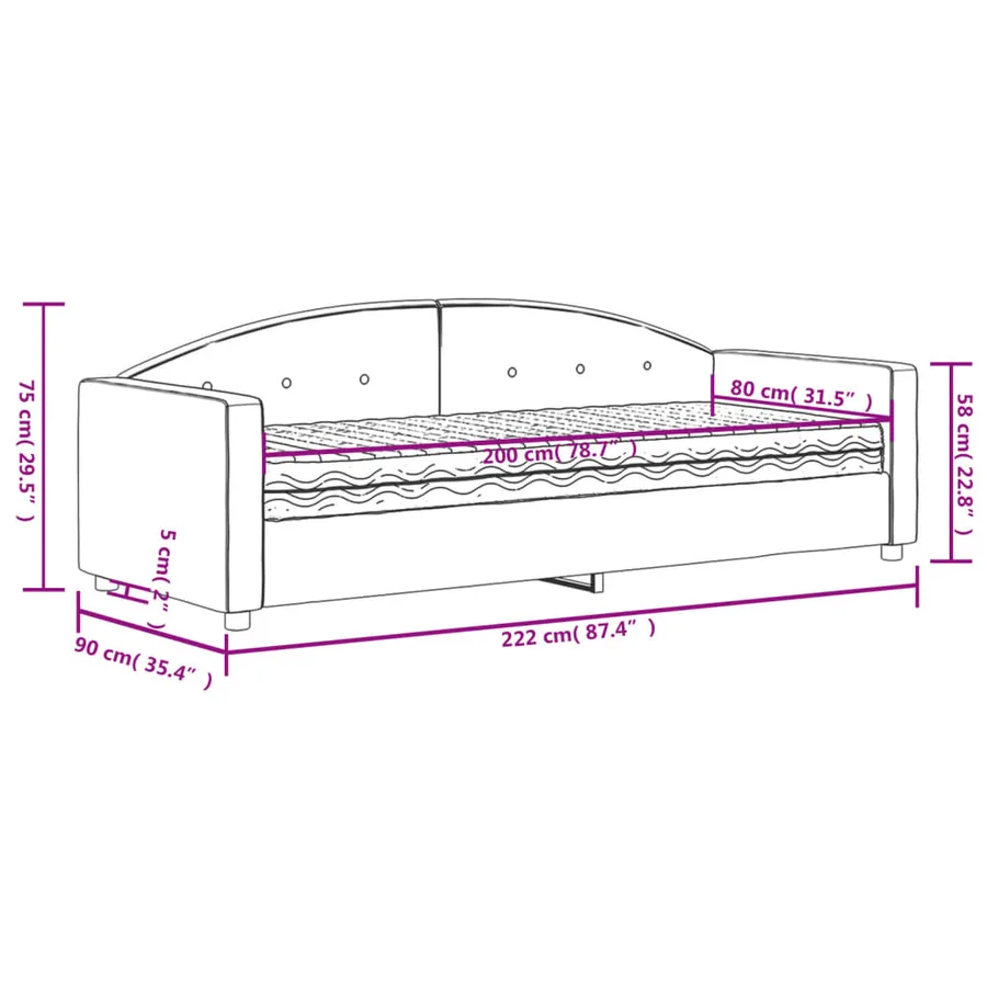 Lit de jour avec matelas noir 80x200 cm velours - 11
