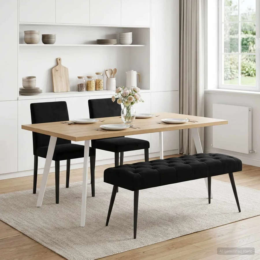 Banc avec capitonnage bouton Noir 110 x 40 x 46 cm Velours