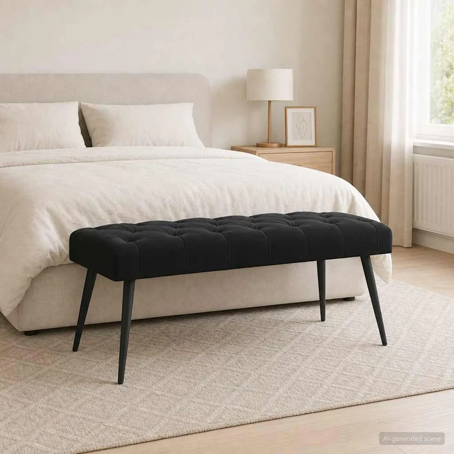 Banc avec capitonnage bouton Noir 110 x 40 x 46 cm Velours - 3
