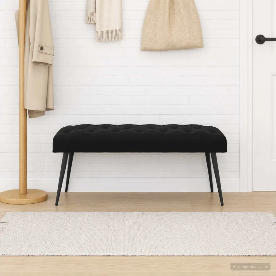 Banc avec capitonnage bouton Noir 110 x 40 x 46 cm Velours - 4