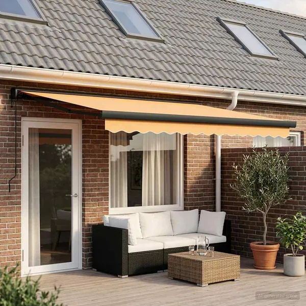 Auvent rétractable Sable 450 × 300 cm Tissu et Métal