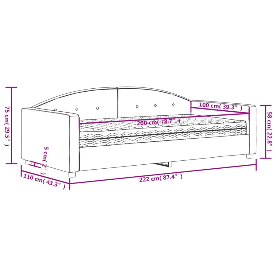 Lit de jour avec matelas noir 100x200 cm velours - 11