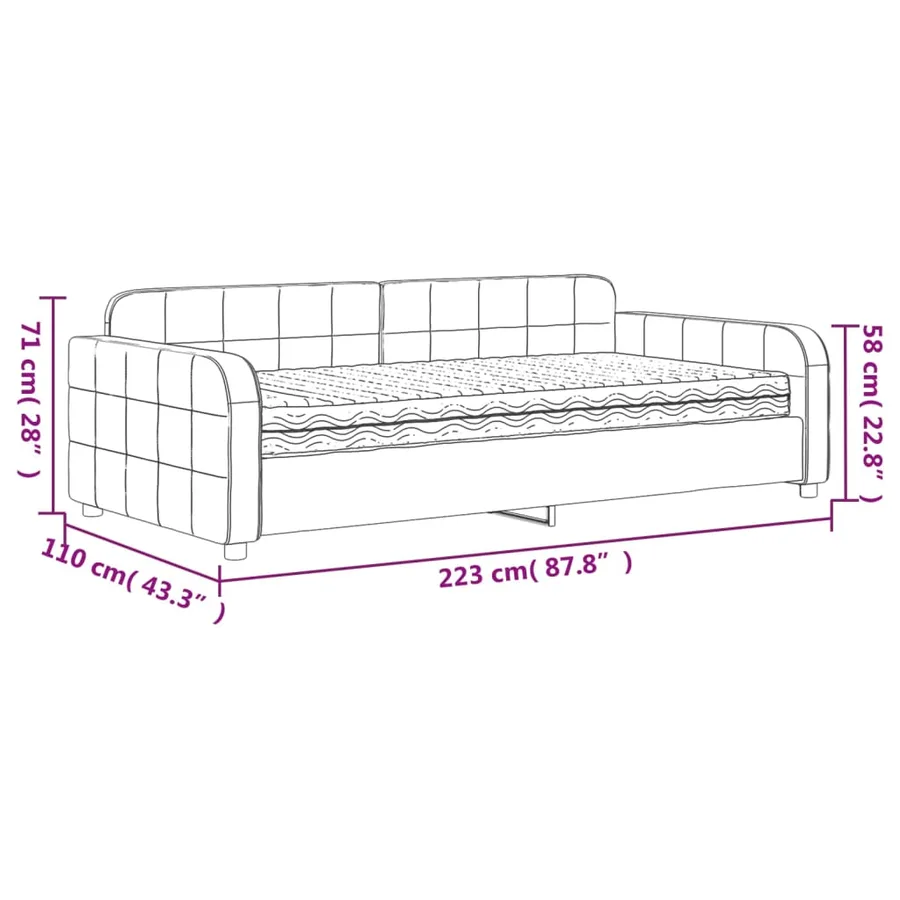 Lit de jour avec matelas rose 100x200 cm velours - 12
