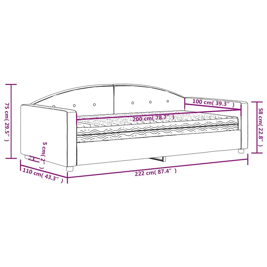 Lit de jour avec matelas bleu 100x200 cm velours - 11
