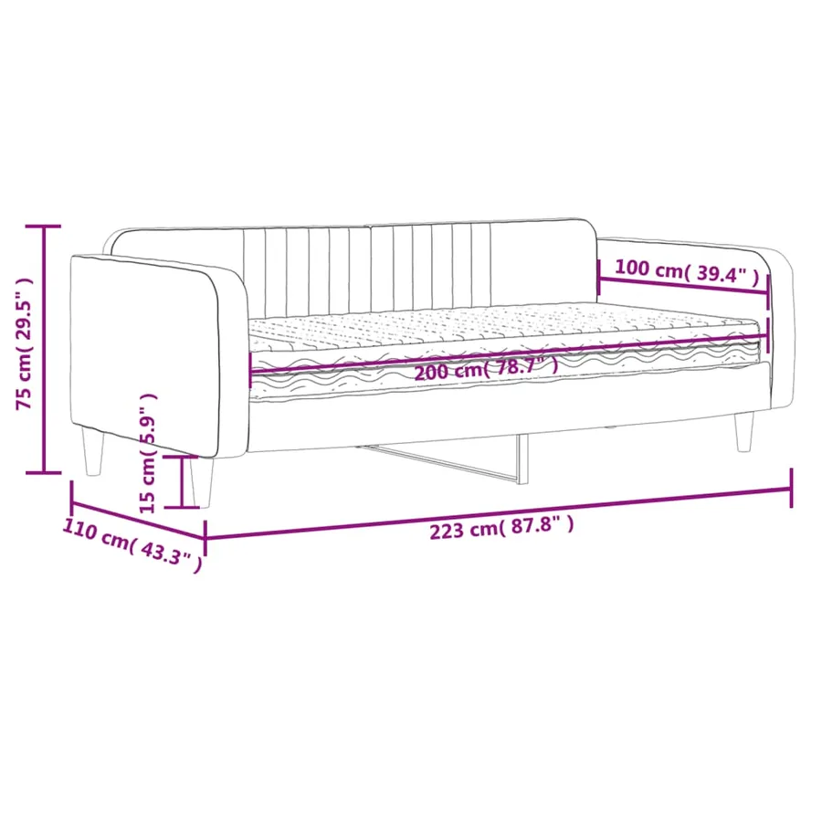 Lit de jour avec matelas rose 100x200 cm velours - 12
