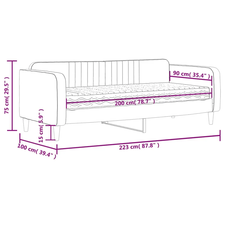Lit de jour avec matelas rose 90x200 cm velours - 12
