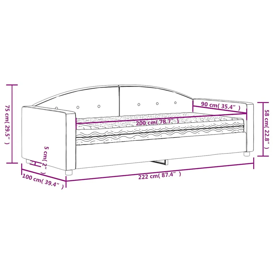 Lit de jour avec matelas bleu 90x200 cm velours - 11
